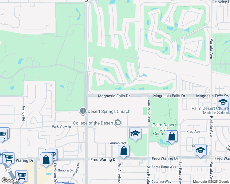 map of restaurants, bars, coffee shops, grocery stores, and more near 184 Castellana South in Palm Desert