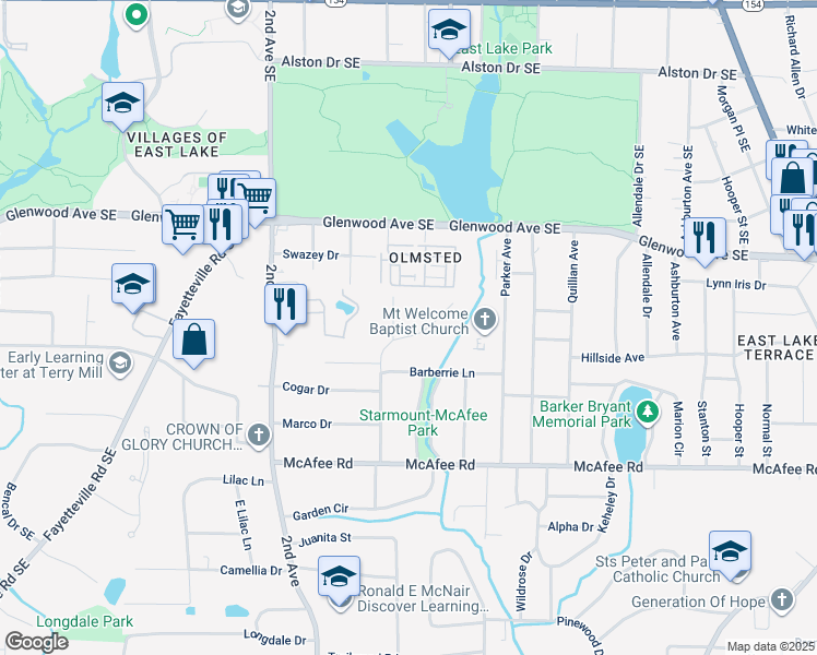 map of restaurants, bars, coffee shops, grocery stores, and more near 1887 Delphine Drive in Decatur