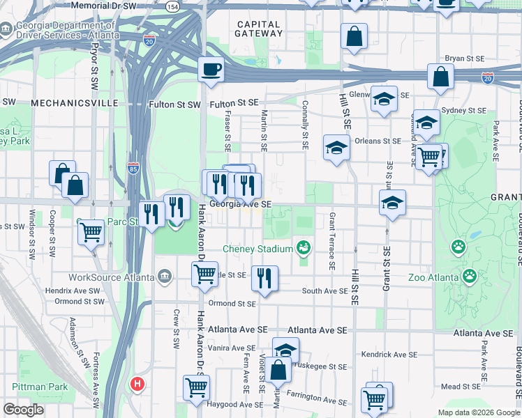 map of restaurants, bars, coffee shops, grocery stores, and more near in Atlanta