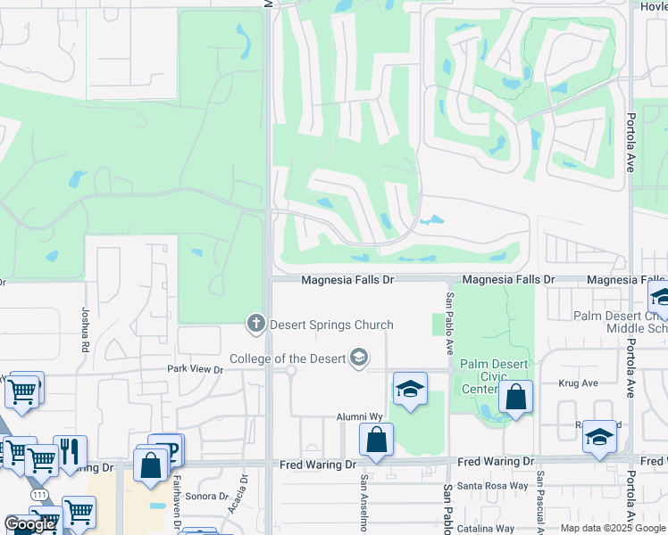 map of restaurants, bars, coffee shops, grocery stores, and more near 174 Castellana West in Palm Desert