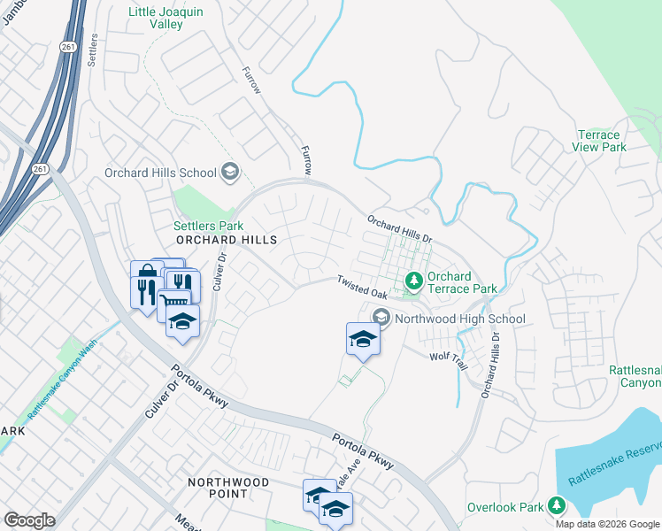 map of restaurants, bars, coffee shops, grocery stores, and more near 84 Bountiful in Irvine