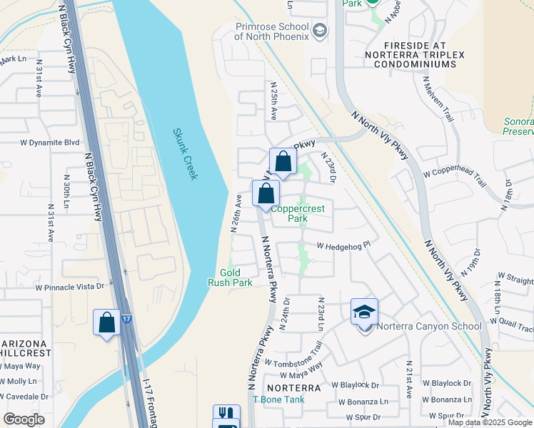 map of restaurants, bars, coffee shops, grocery stores, and more near 27708 North 24th Lane in Phoenix