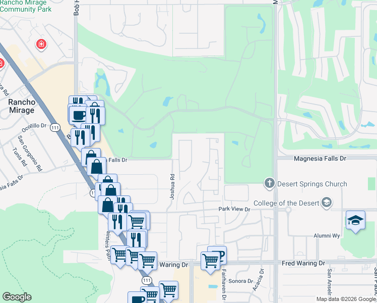 map of restaurants, bars, coffee shops, grocery stores, and more near 35 White Sun Way in Rancho Mirage