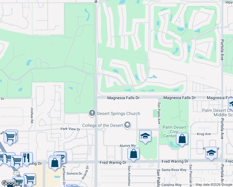 map of restaurants, bars, coffee shops, grocery stores, and more near 174 Castellana West in Palm Desert