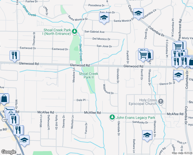 map of restaurants, bars, coffee shops, grocery stores, and more near 1867 Hillsdale Drive in Decatur