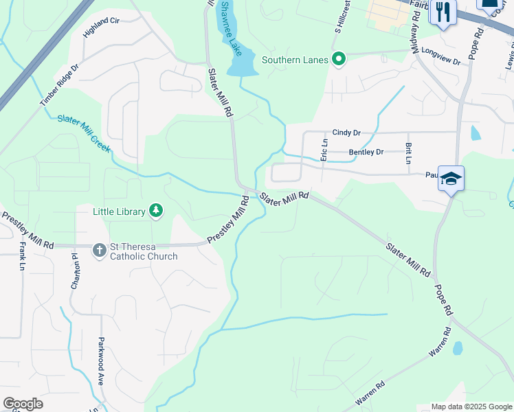 map of restaurants, bars, coffee shops, grocery stores, and more near 4155 Prestley Mill Road in Douglasville