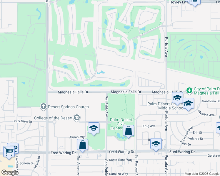 map of restaurants, bars, coffee shops, grocery stores, and more near 274 Castellana North in Palm Desert