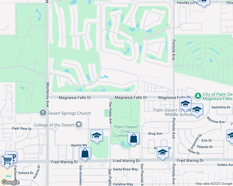 map of restaurants, bars, coffee shops, grocery stores, and more near 280 Castellana South in Palm Desert