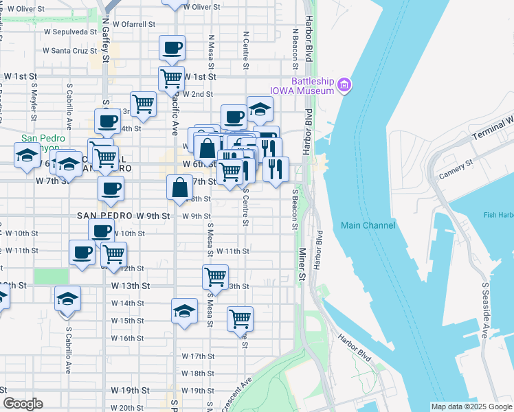 map of restaurants, bars, coffee shops, grocery stores, and more near 247 West 8th Street in Los Angeles