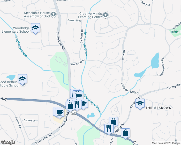 map of restaurants, bars, coffee shops, grocery stores, and more near 4861 Fielding Way in Stone Mountain