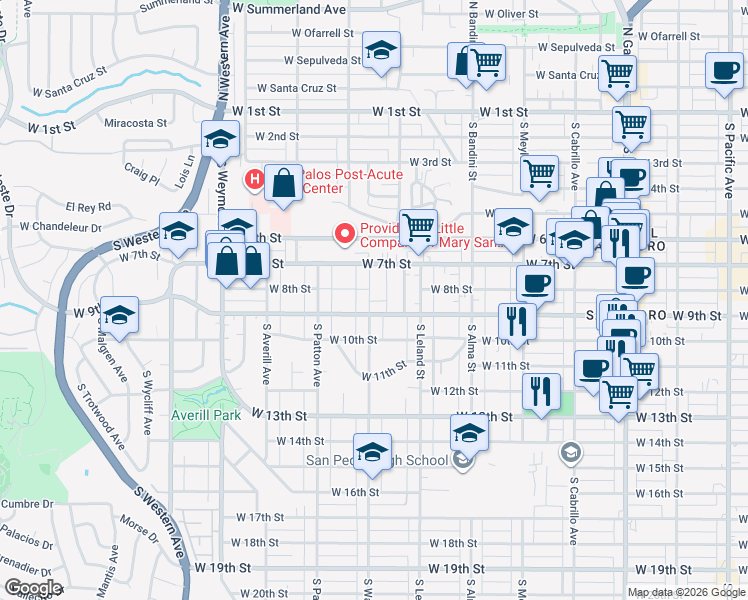 map of restaurants, bars, coffee shops, grocery stores, and more near 829 South Walker Avenue in Los Angeles