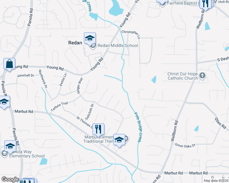 map of restaurants, bars, coffee shops, grocery stores, and more near 1826 Cashmere Court in Lithonia