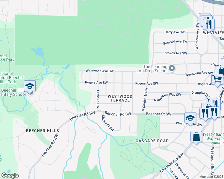 map of restaurants, bars, coffee shops, grocery stores, and more near 679 Montevista Street Southwest in Atlanta