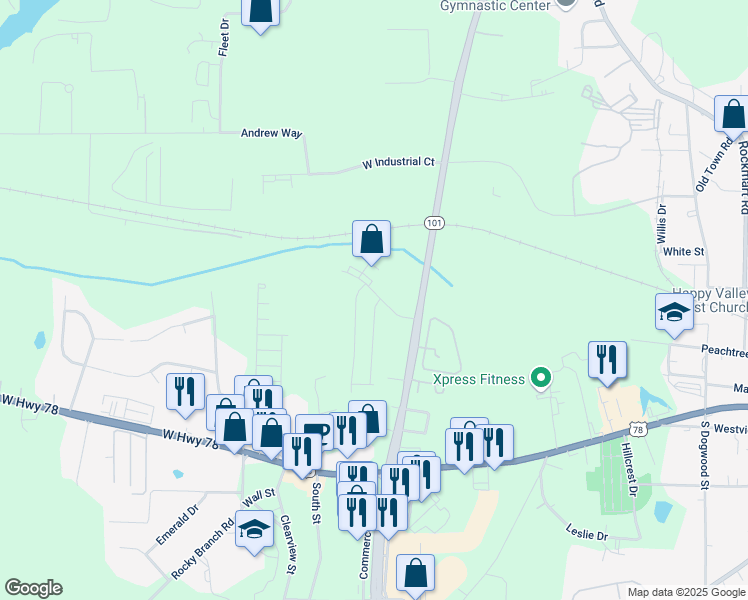 map of restaurants, bars, coffee shops, grocery stores, and more near 100 Leggett Drive in Villa Rica
