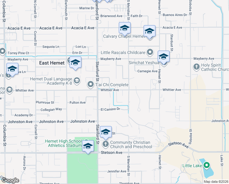 map of restaurants, bars, coffee shops, grocery stores, and more near 26532 Del Rosa Drive in Hemet