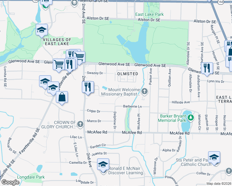 map of restaurants, bars, coffee shops, grocery stores, and more near 1881 Burning Tree Drive in Decatur