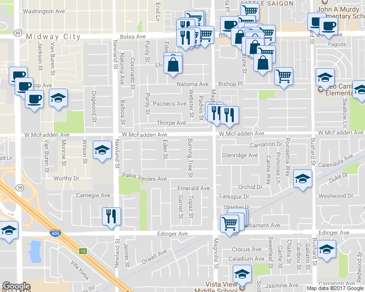 map of restaurants, bars, coffee shops, grocery stores, and more near 8841 Carmel Circle in Westminster