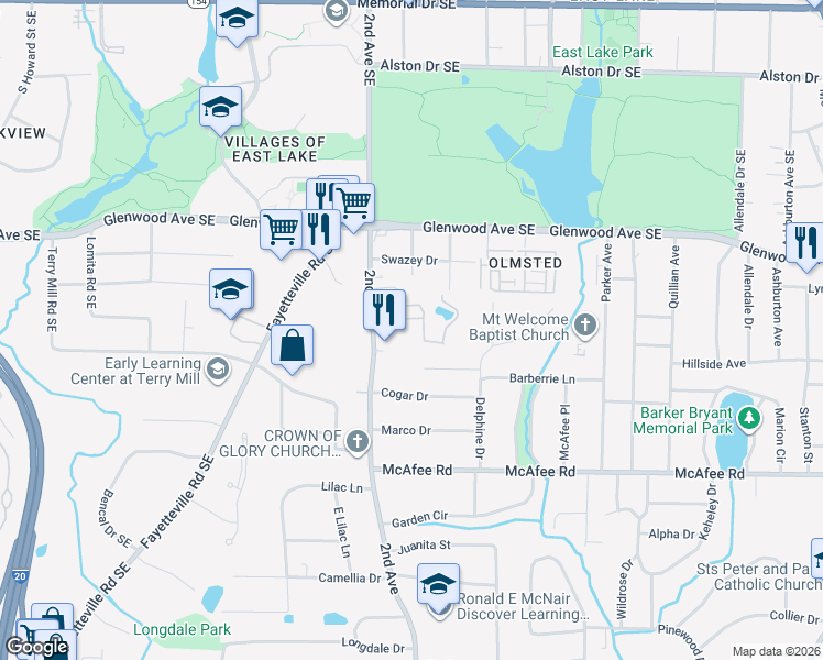 map of restaurants, bars, coffee shops, grocery stores, and more near 1106 Dancing Fox Road in Decatur