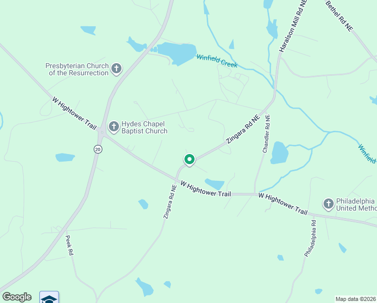 map of restaurants, bars, coffee shops, grocery stores, and more near 3466 Zingara Road Northeast in Conyers