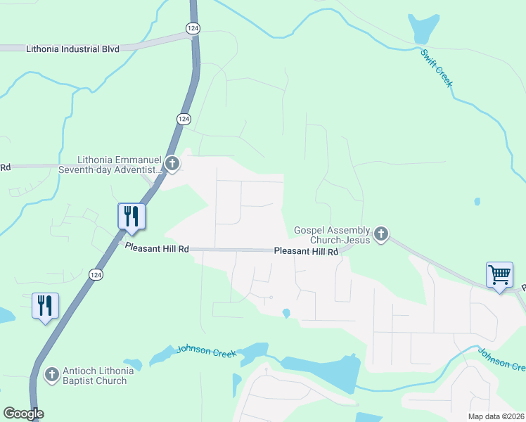 map of restaurants, bars, coffee shops, grocery stores, and more near 7541 Reginald Court in Lithonia