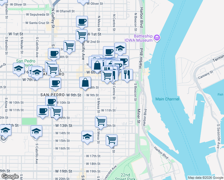 map of restaurants, bars, coffee shops, grocery stores, and more near 811 South Centre Street in Los Angeles
