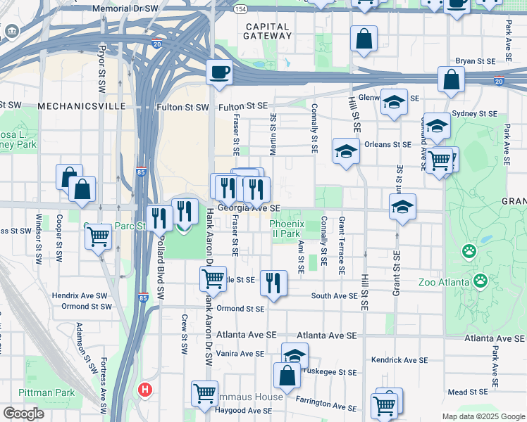 map of restaurants, bars, coffee shops, grocery stores, and more near in Atlanta