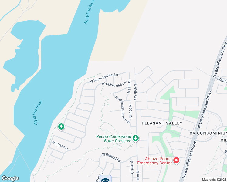 map of restaurants, bars, coffee shops, grocery stores, and more near 9994 West Blue Sky Drive in Peoria