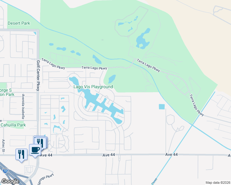 map of restaurants, bars, coffee shops, grocery stores, and more near 43002 Traccia Way in Indio
