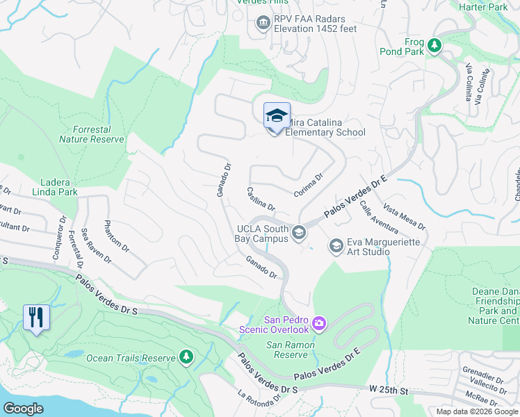 map of restaurants, bars, coffee shops, grocery stores, and more near 31054 Hawksmoor Drive in Rancho Palos Verdes