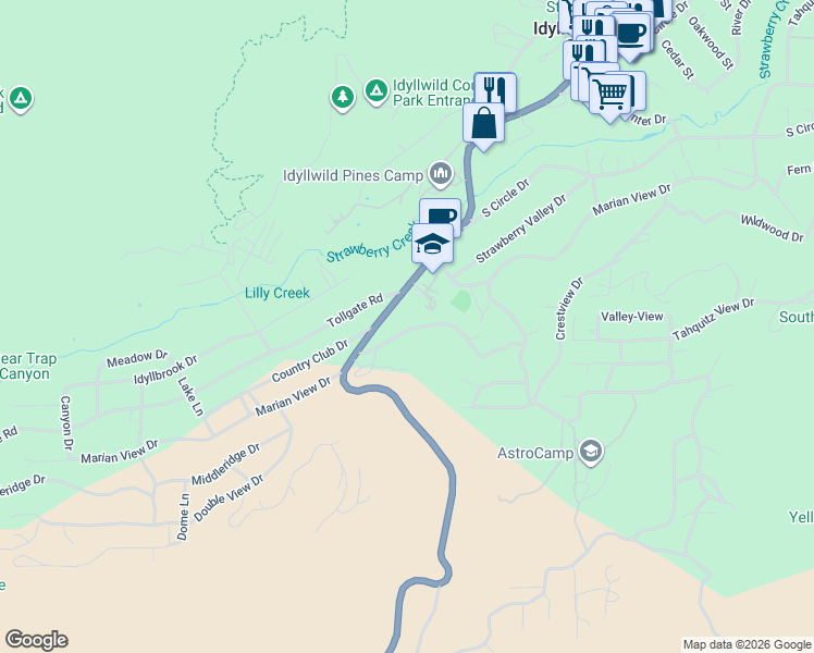 map of restaurants, bars, coffee shops, grocery stores, and more near 53840 Marian View Drive in Idyllwild-Pine Cove