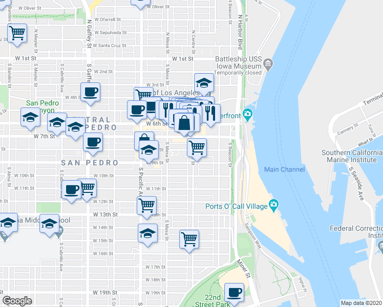 map of restaurants, bars, coffee shops, grocery stores, and more near 817 South Centre Street in Los Angeles
