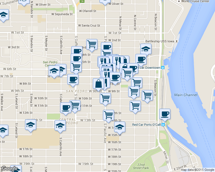 map of restaurants, bars, coffee shops, grocery stores, and more near 452W West 9th Street in Los Angeles