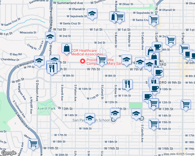 map of restaurants, bars, coffee shops, grocery stores, and more near 829 Oro Terrace in Los Angeles