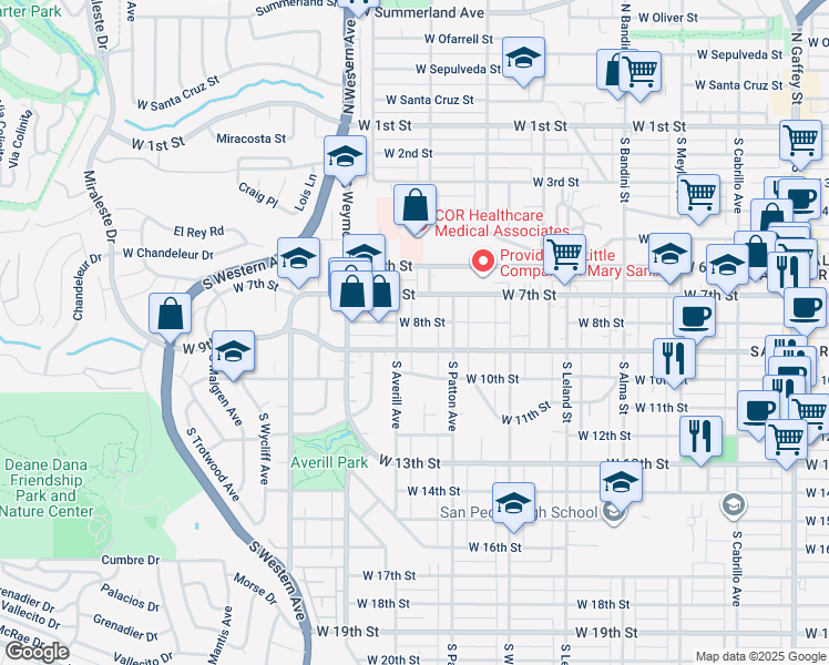 map of restaurants, bars, coffee shops, grocery stores, and more near 1322 West 9th Street in Los Angeles