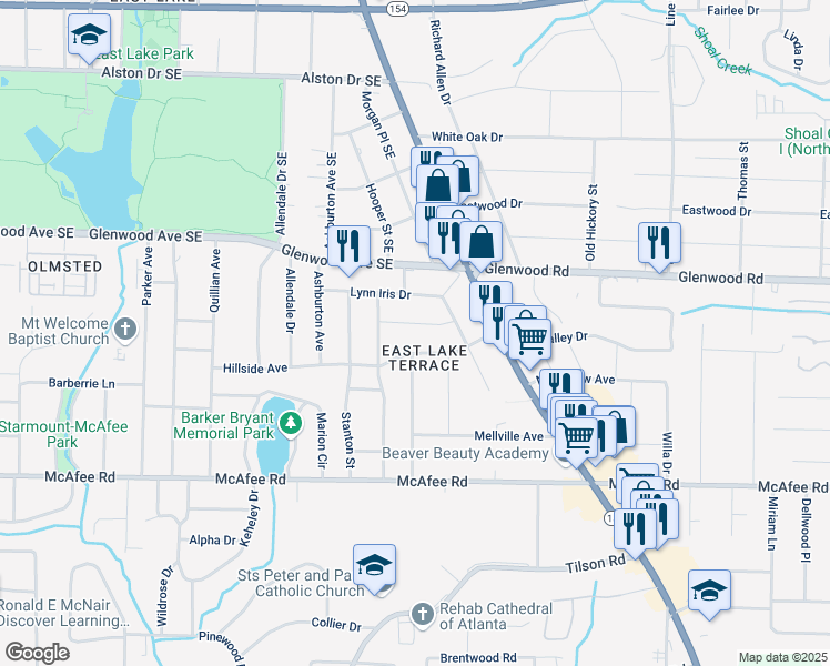 map of restaurants, bars, coffee shops, grocery stores, and more near 2447 Crestview Avenue in Decatur