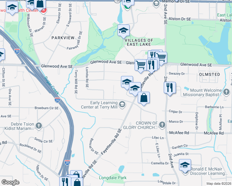 map of restaurants, bars, coffee shops, grocery stores, and more near 1896 Iona Drive Southeast in Atlanta