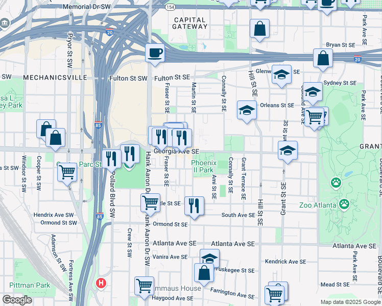 map of restaurants, bars, coffee shops, grocery stores, and more near 105 Georgia Avenue Southeast in Atlanta