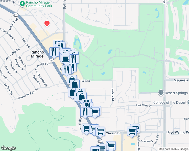 map of restaurants, bars, coffee shops, grocery stores, and more near 28 Calle Encinitas in Rancho Mirage