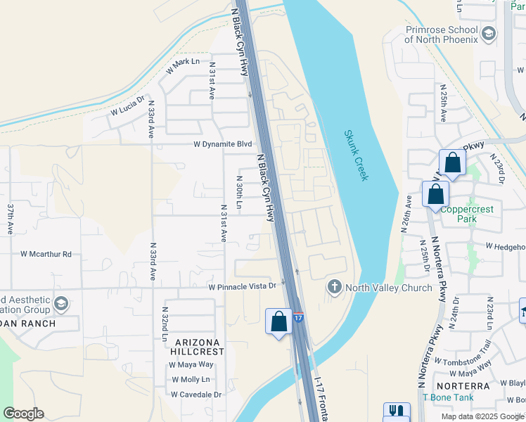 map of restaurants, bars, coffee shops, grocery stores, and more near 3008 West Oberlin Way in Phoenix