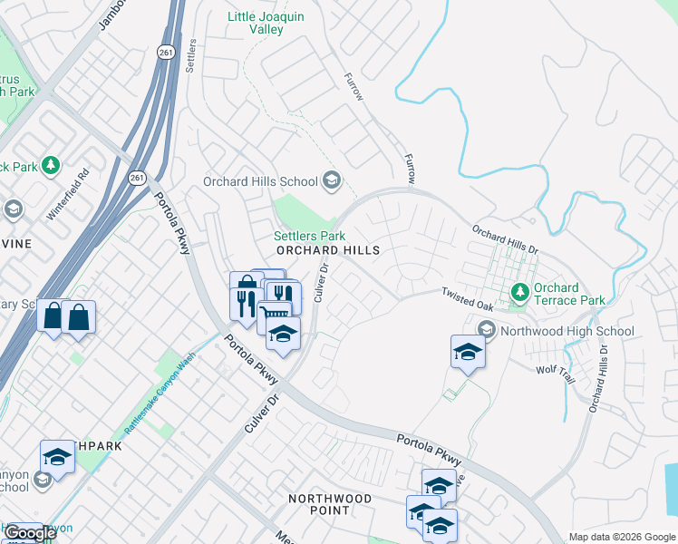 map of restaurants, bars, coffee shops, grocery stores, and more near 54 Trotter in Irvine