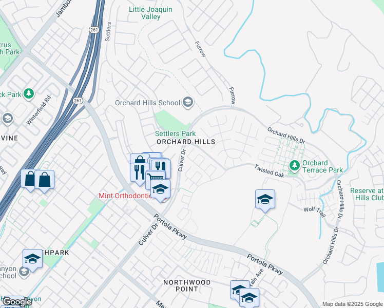 map of restaurants, bars, coffee shops, grocery stores, and more near 54 Trotter in Irvine