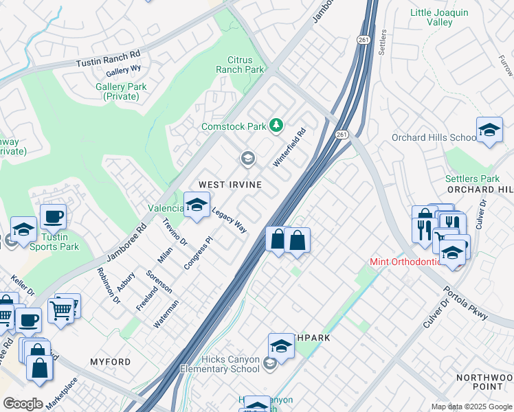 map of restaurants, bars, coffee shops, grocery stores, and more near 14 Iroquois Court in Irvine