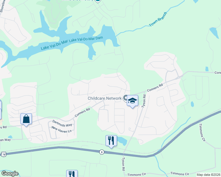 map of restaurants, bars, coffee shops, grocery stores, and more near 108 Fountain Oak in Villa Rica