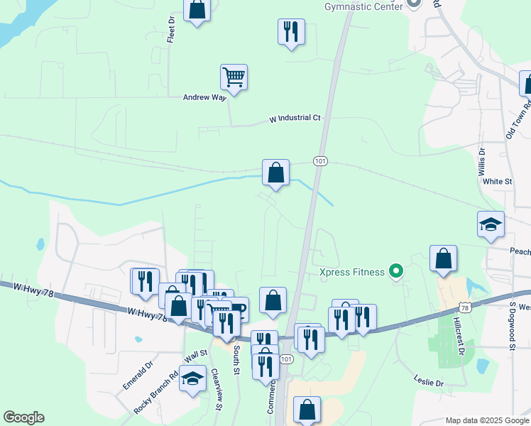 map of restaurants, bars, coffee shops, grocery stores, and more near 1031 Merritt Drive in Villa Rica