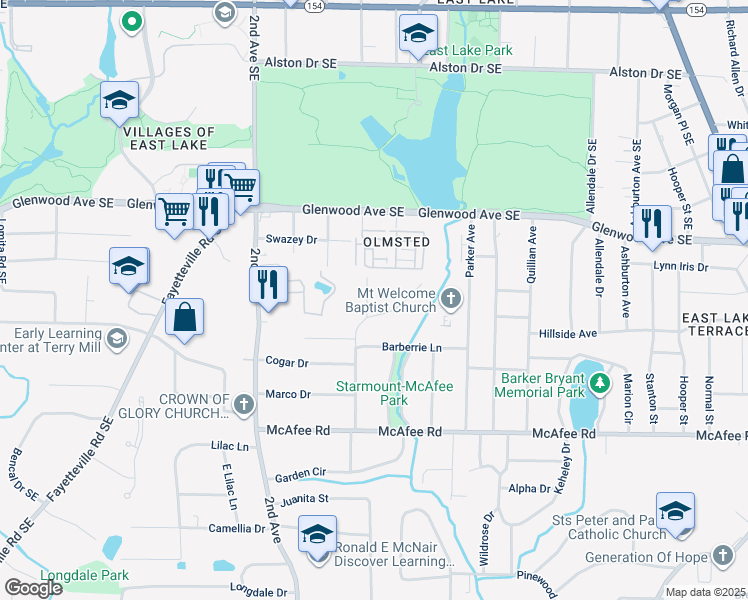 map of restaurants, bars, coffee shops, grocery stores, and more near 1887 Delphine Drive in Decatur