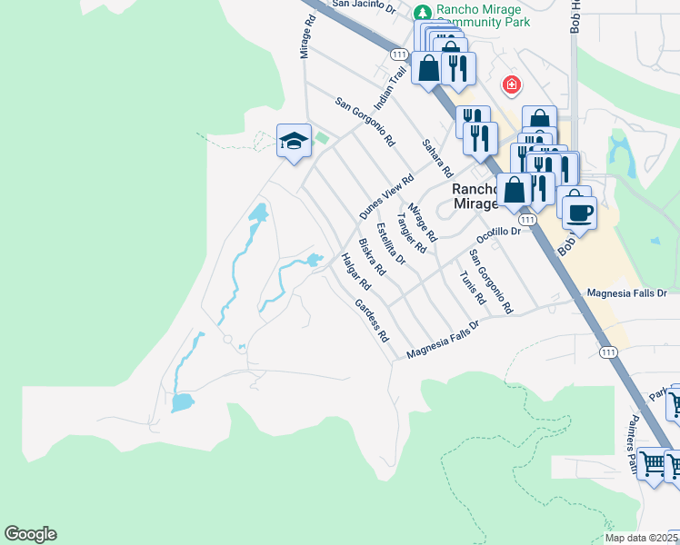 map of restaurants, bars, coffee shops, grocery stores, and more near 71370 Gardess Road in Rancho Mirage