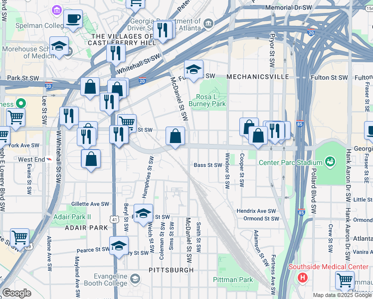 map of restaurants, bars, coffee shops, grocery stores, and more near 679 McDaniel Street Southwest in Atlanta