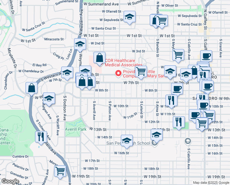 map of restaurants, bars, coffee shops, grocery stores, and more near 1271 West 8th Street in Los Angeles