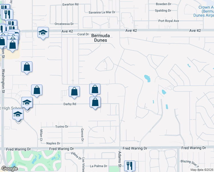 map of restaurants, bars, coffee shops, grocery stores, and more near 78905 Starlight Lane in Bermuda Dunes