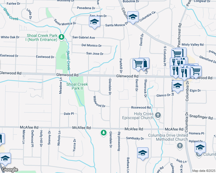 map of restaurants, bars, coffee shops, grocery stores, and more near 1857 Glendale Drive in Decatur